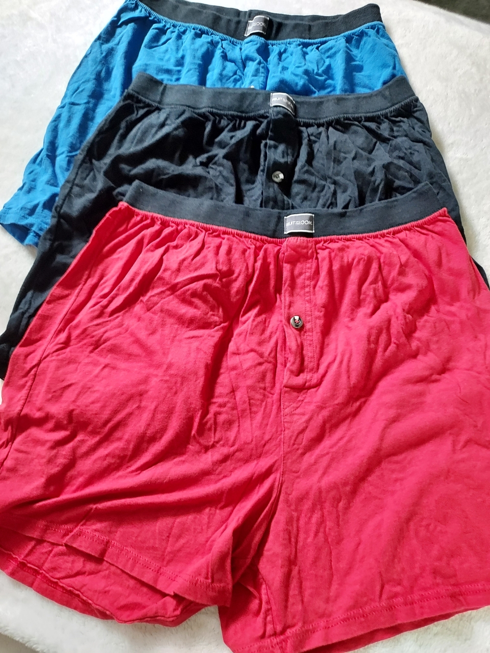 Fruit of the Loom Tagless (3) Cotton Comfort Knit Boxers Red, Black, Blue